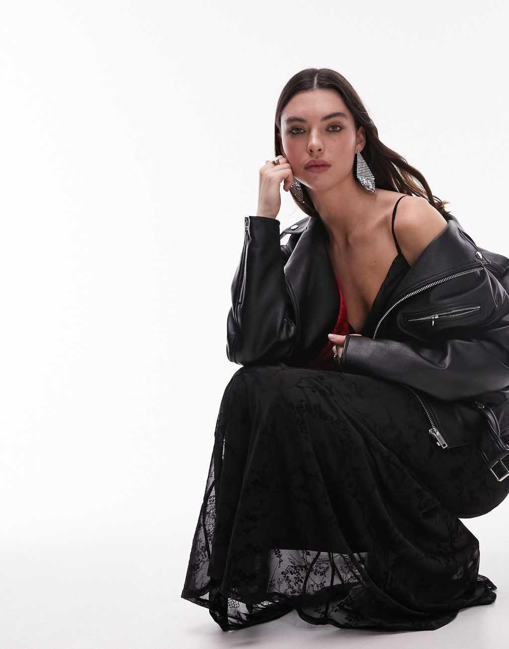 Topshop cowl neck jacquard maxi slip dress Product Image