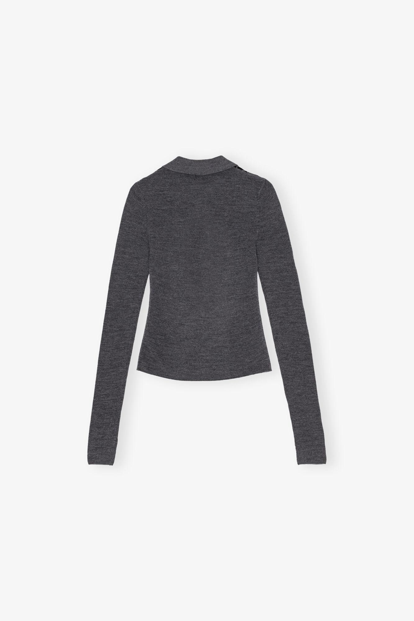 Grey Knitted Polo Shirt Product Image