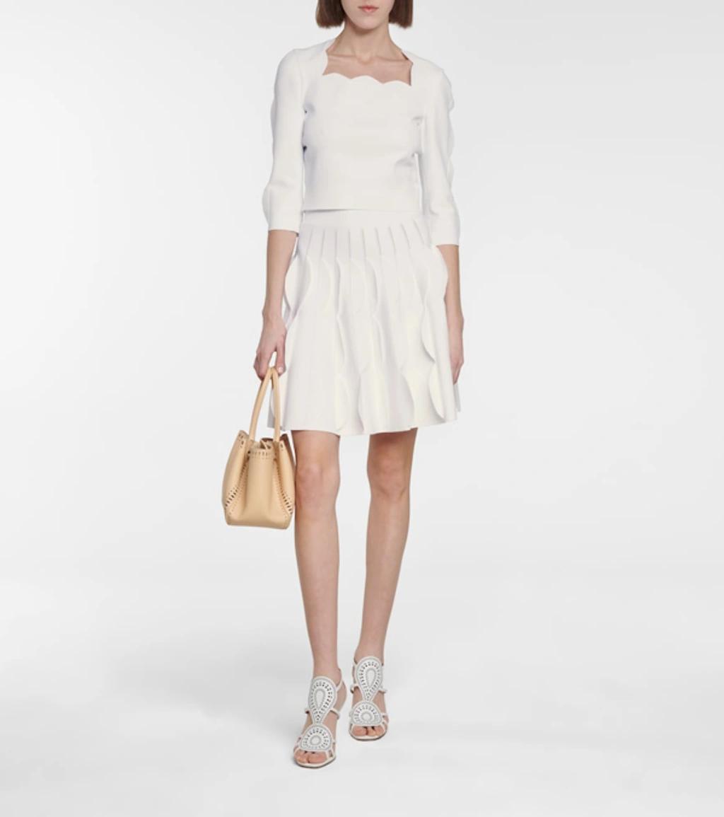 ALAÏA Scalloped Stretch-knit Sweater In White Product Image