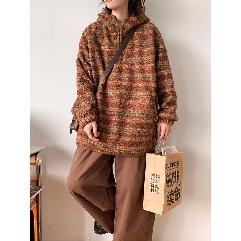 Long-Sleeve Half Zip Striped Hoodie Product Image