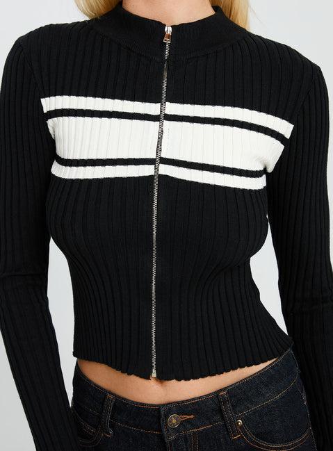 Decisive Zip Through Knit Sweater Black / White Product Image