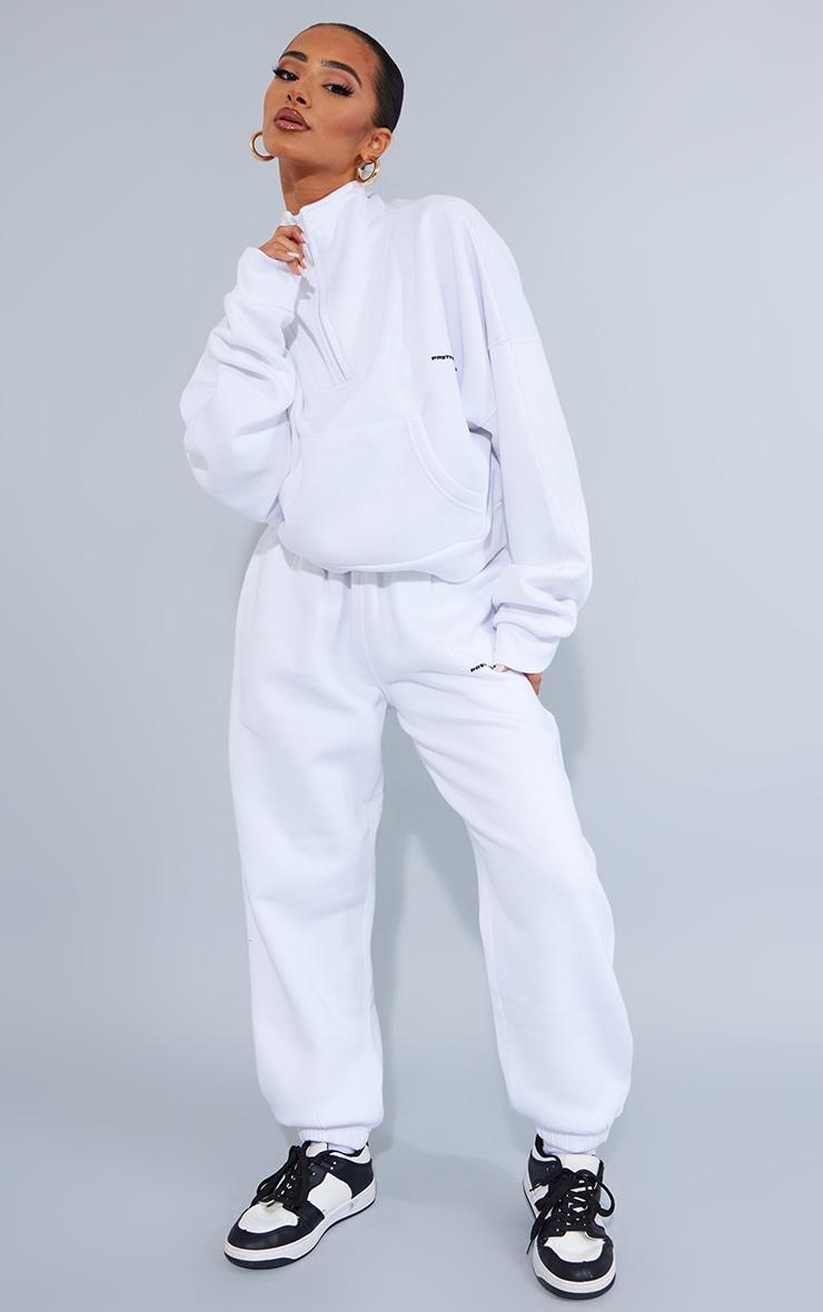 PRETTYLITTLETHING Petite White Oversized Half Zip Sweat Product Image