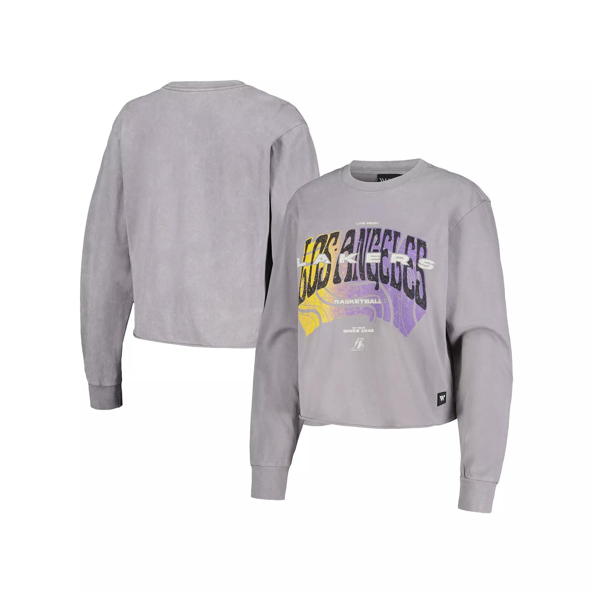 Women's The Wild Collective  Gray Los Angeles Lakers Band Cropped Long Sleeve T-Shirt, Size: Large, Grey Product Image
