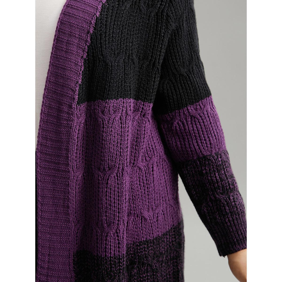 Plus Size Colorblock Heather Open Front Tunic Cardigan Purple Women Casual Loose Long Sleeve Dailywear Cardigans BloomChic 12/L Product Image