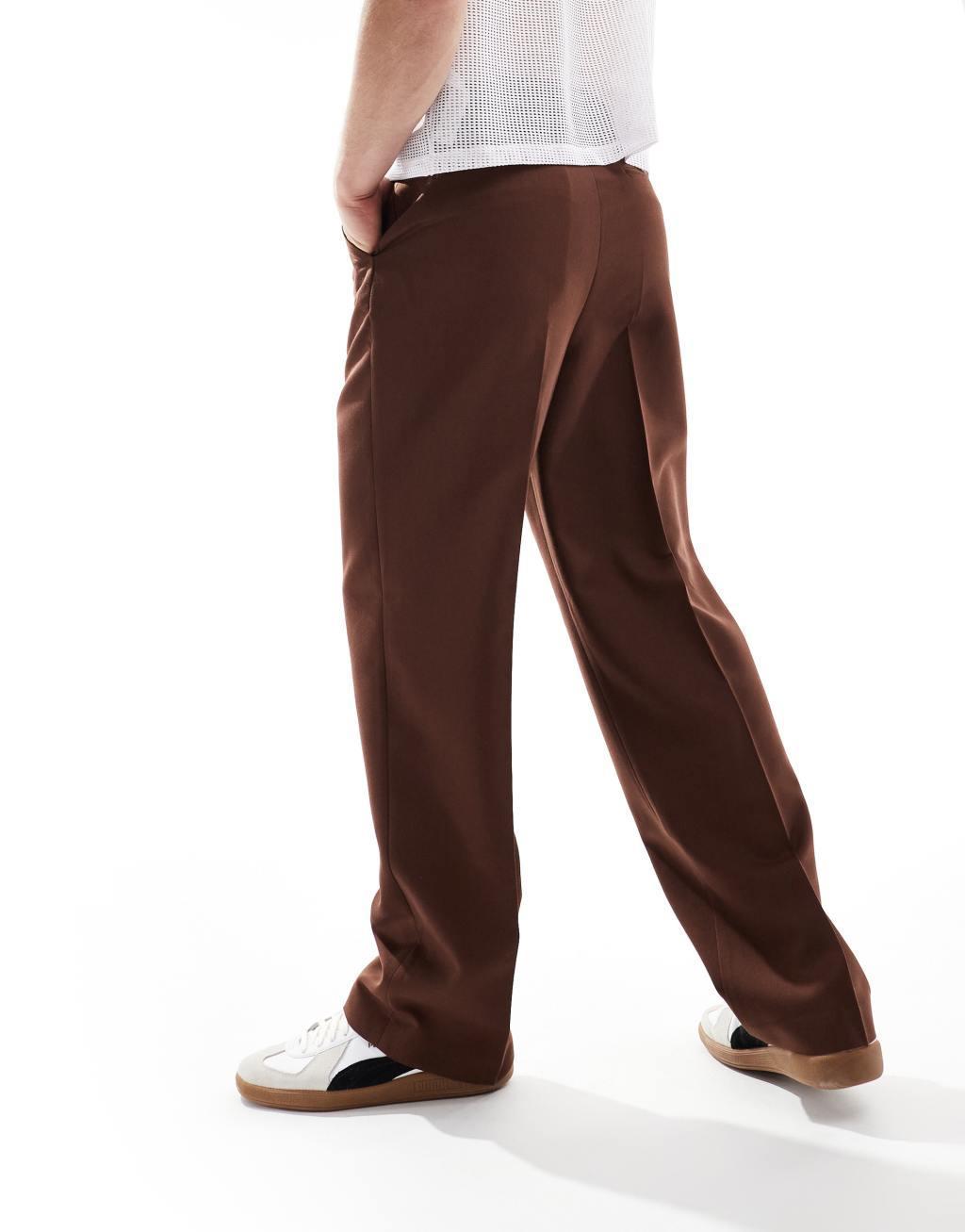 ASOS DESIGN wide leg pants in brown Product Image