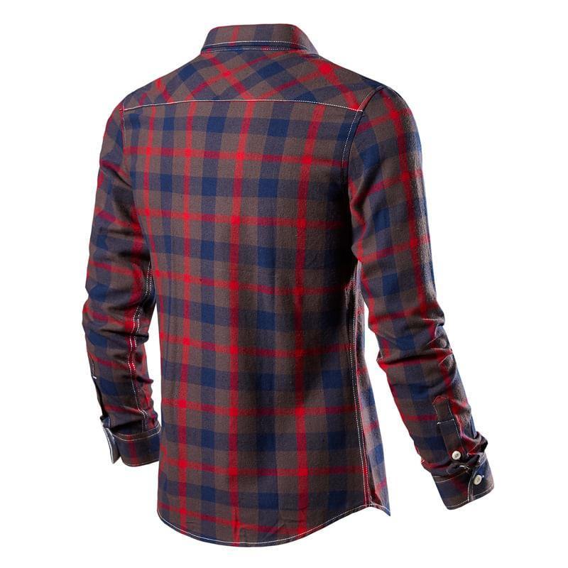 Long-Sleeve Plaid Pocket Detail Shirt Product Image