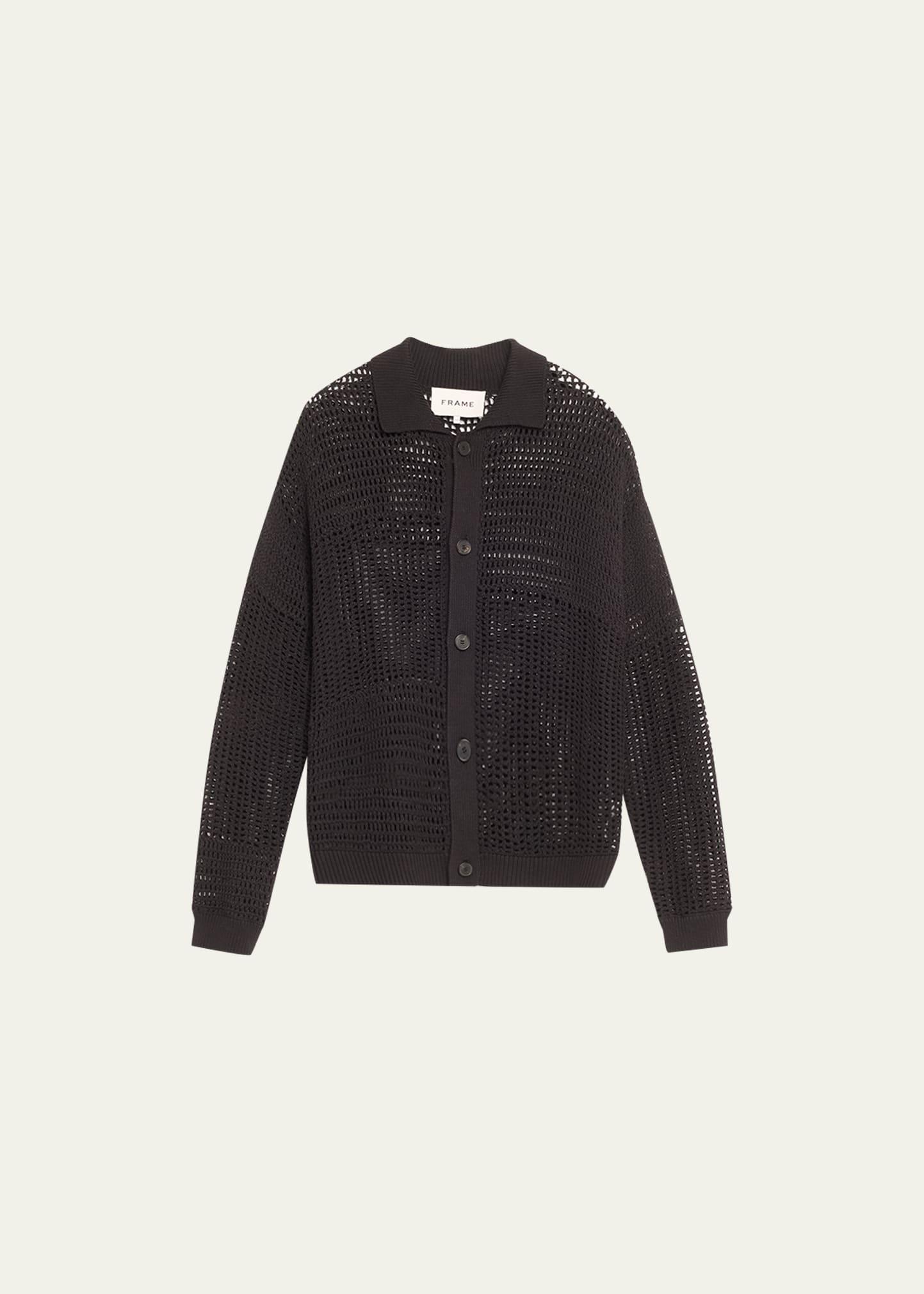 Mens Tonal Crochet Cardigan Product Image
