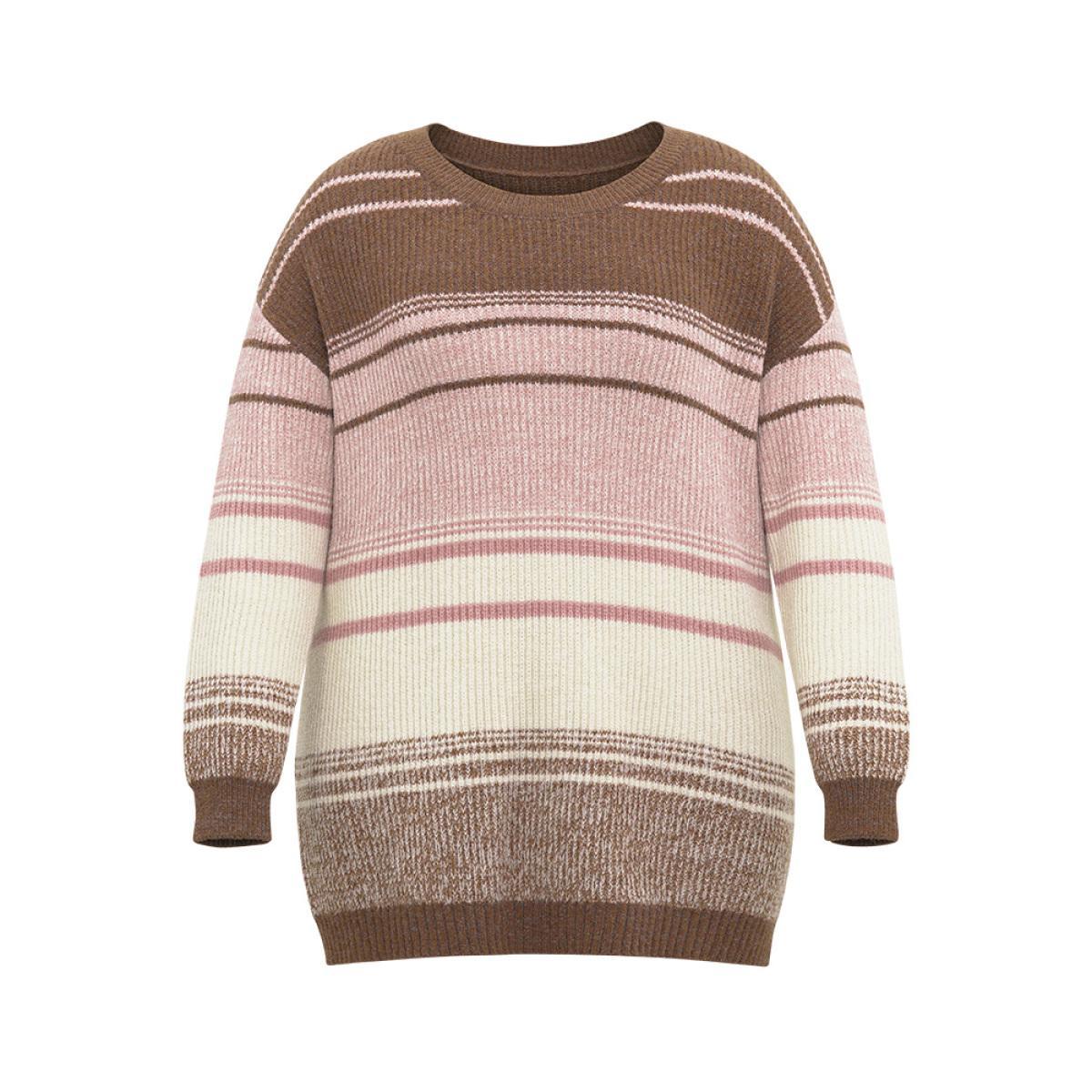 Plus Size Drop Shoulder Heather Colorblock Elastic Cuffs Pullover Multicolor Women Casual Long Sleeve Round Neck Everyday Pullovers BloomChic 18-20/2X Product Image