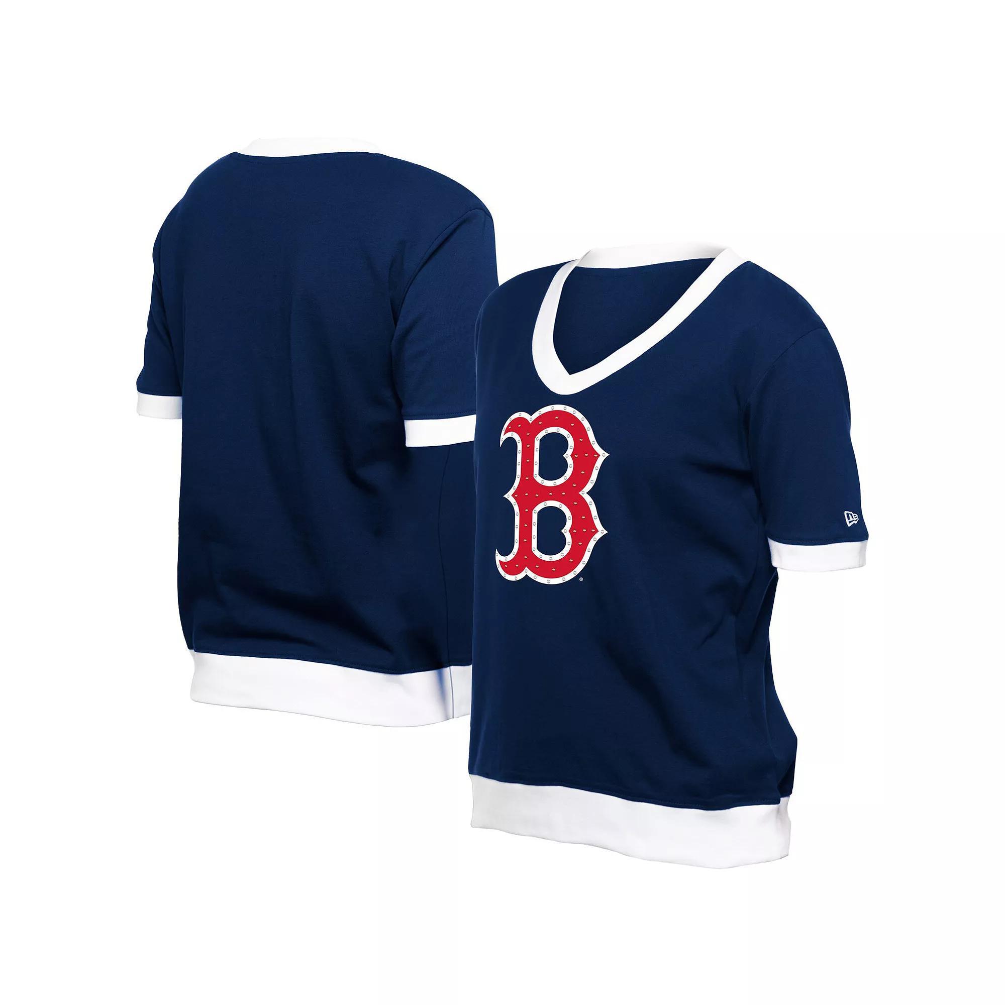 Women's New Era  Navy Atlanta Braves Game Day Rhinestone V-Neck T-Shirt, Size: Large, Blue Product Image