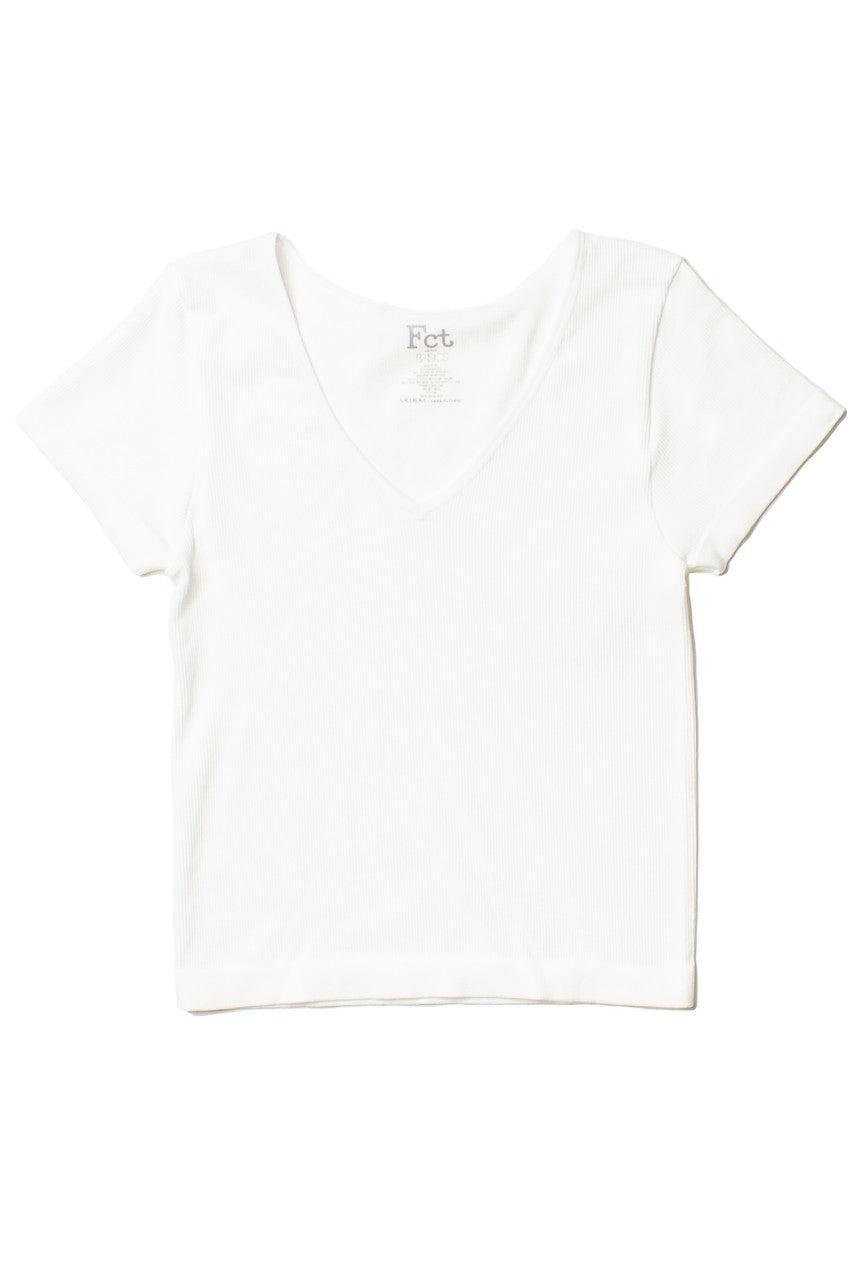 White Seamless V Neck Tee Product Image