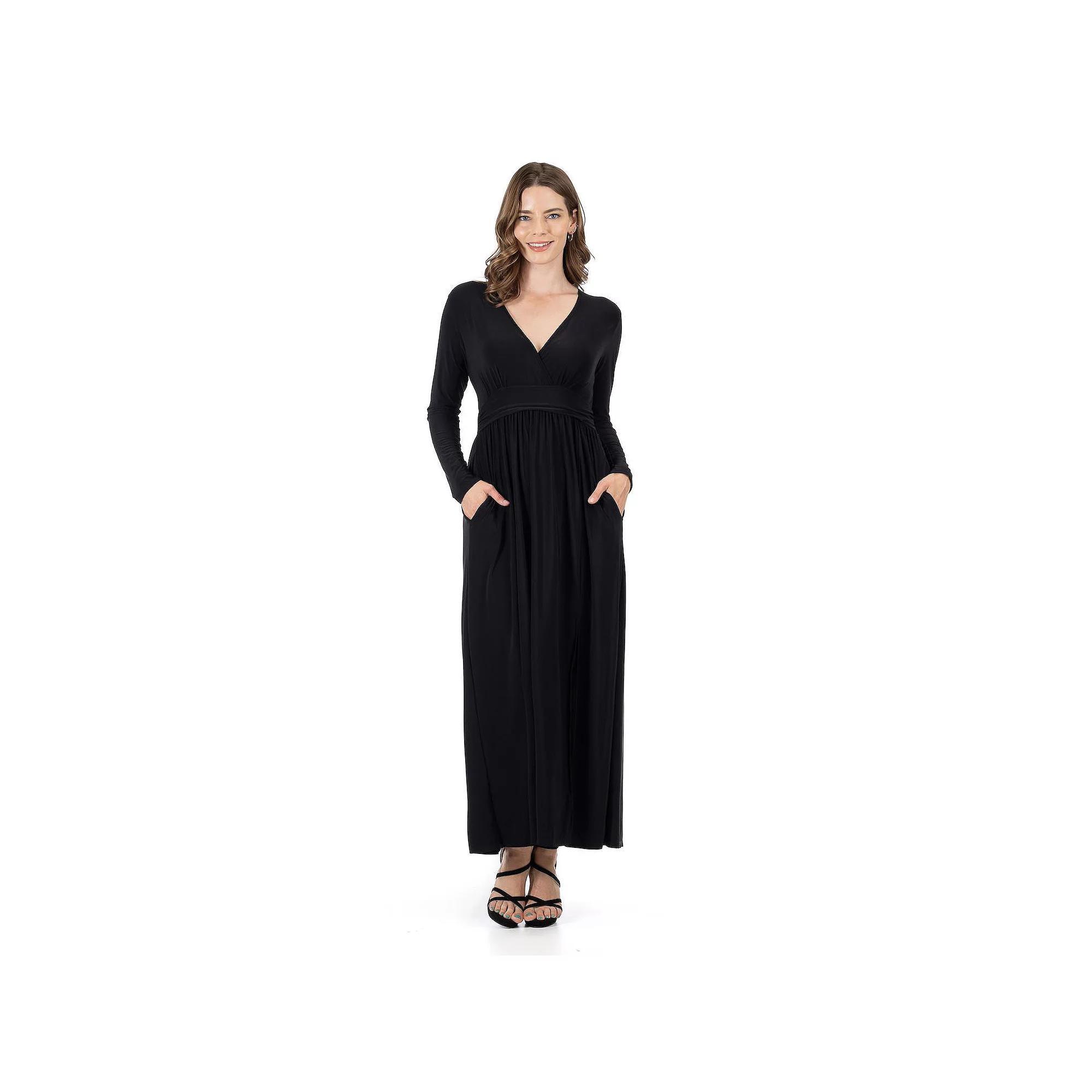 Women's 24Seven Comfort Apparel Long Sleeve V-Neck Side Slit Maxi Dress, Size: XL, Hunter Product Image
