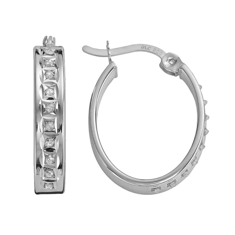 Diamond Mystique Platinum Over Silver Diamond Accent Oval Hoop Earrings, Women's, White Product Image
