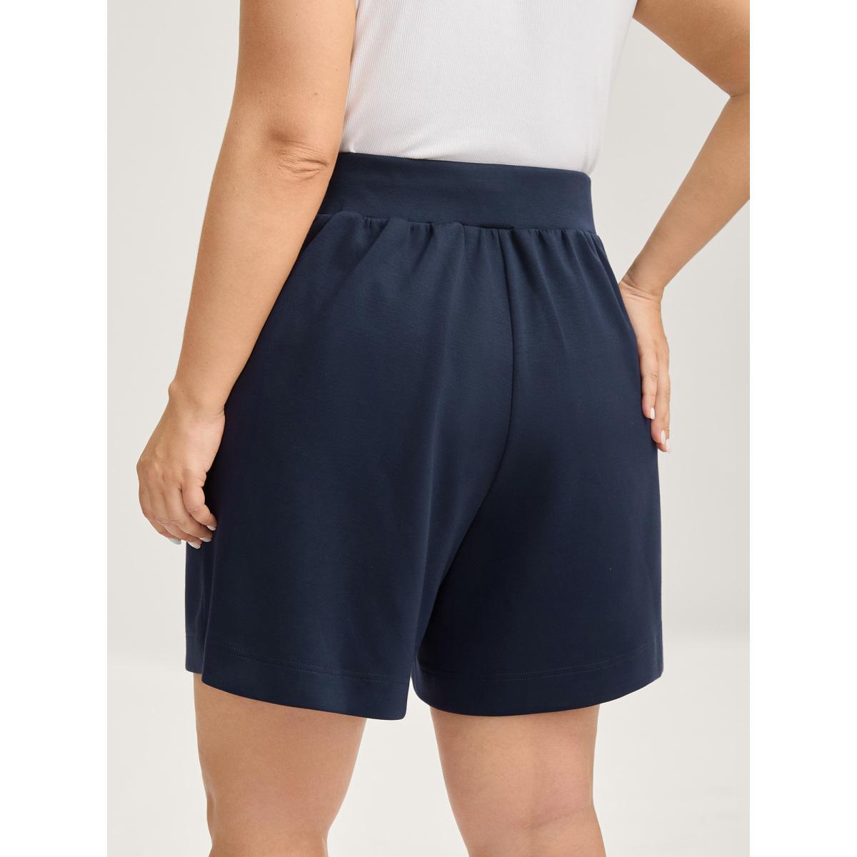 Plus Size Supersoft Wide Waistbelt Shorts Women Indigo Casual Roll Hem Straight Leg Everyday-Casual Shorts BloomChic 22-24/3X Product Image