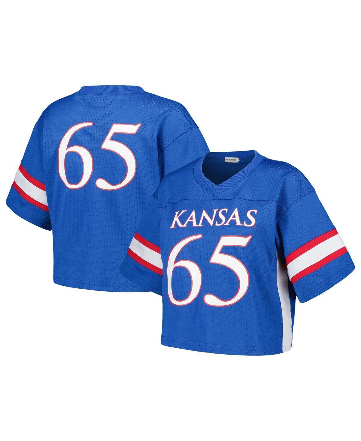 Women's Established & Co. #65 Royal Kansas Jayhawks Fashion Boxy Cropped Football Jersey, Size: Large, Blue Product Image