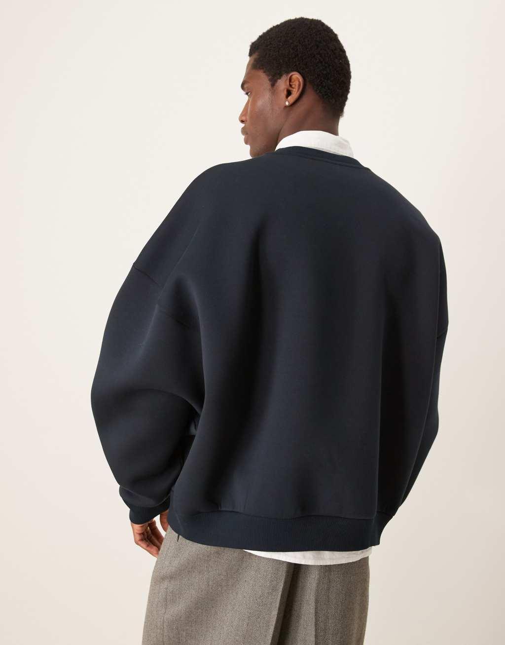 ASOS DESIGN heavyweight extreme oversized scuba sweatshirt in navy | ASOS Product Image