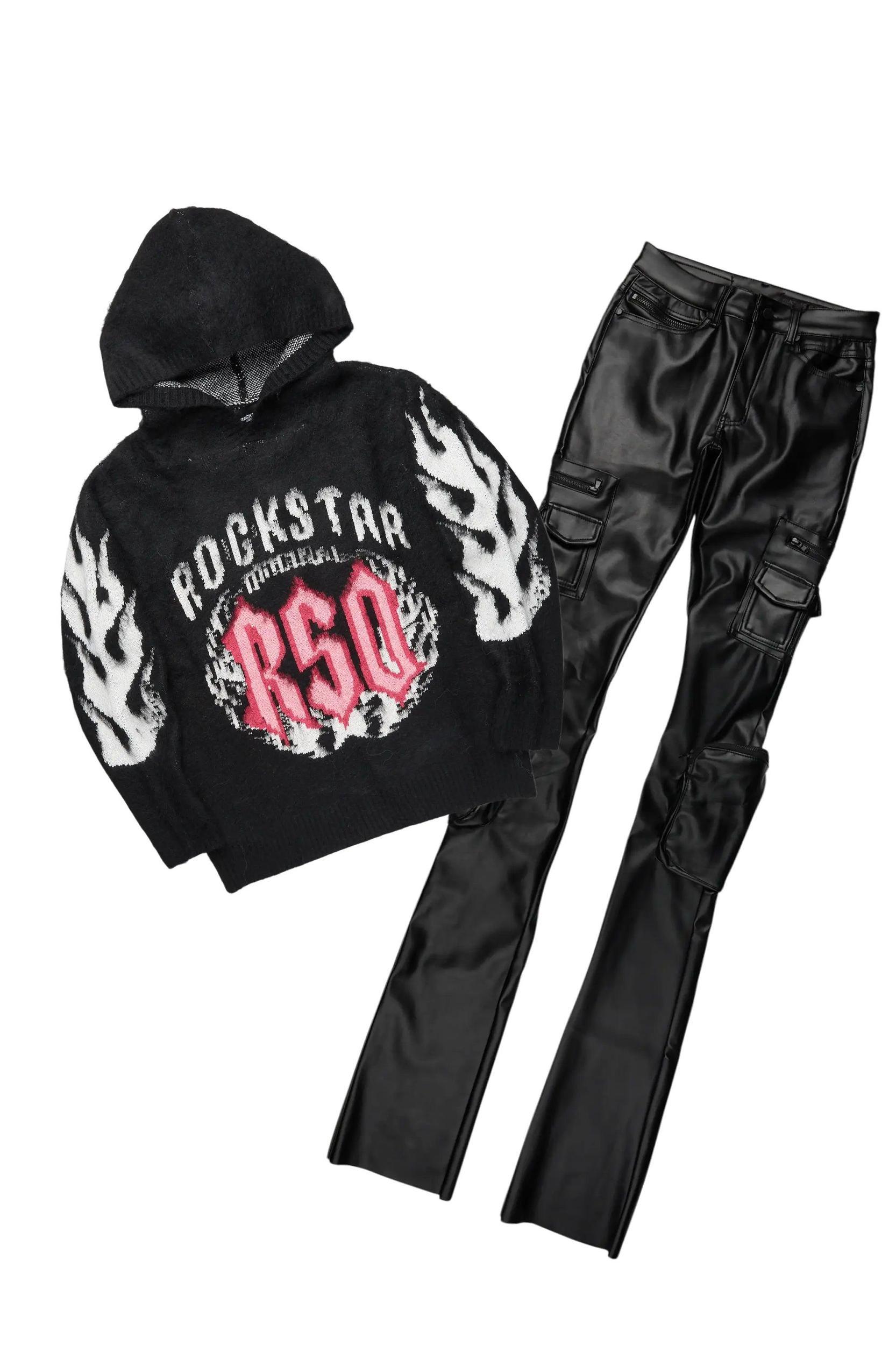 Boaz Black Mohair Hoodie & Sutton Super Stacked Flare PU Jean Bundle Male Product Image