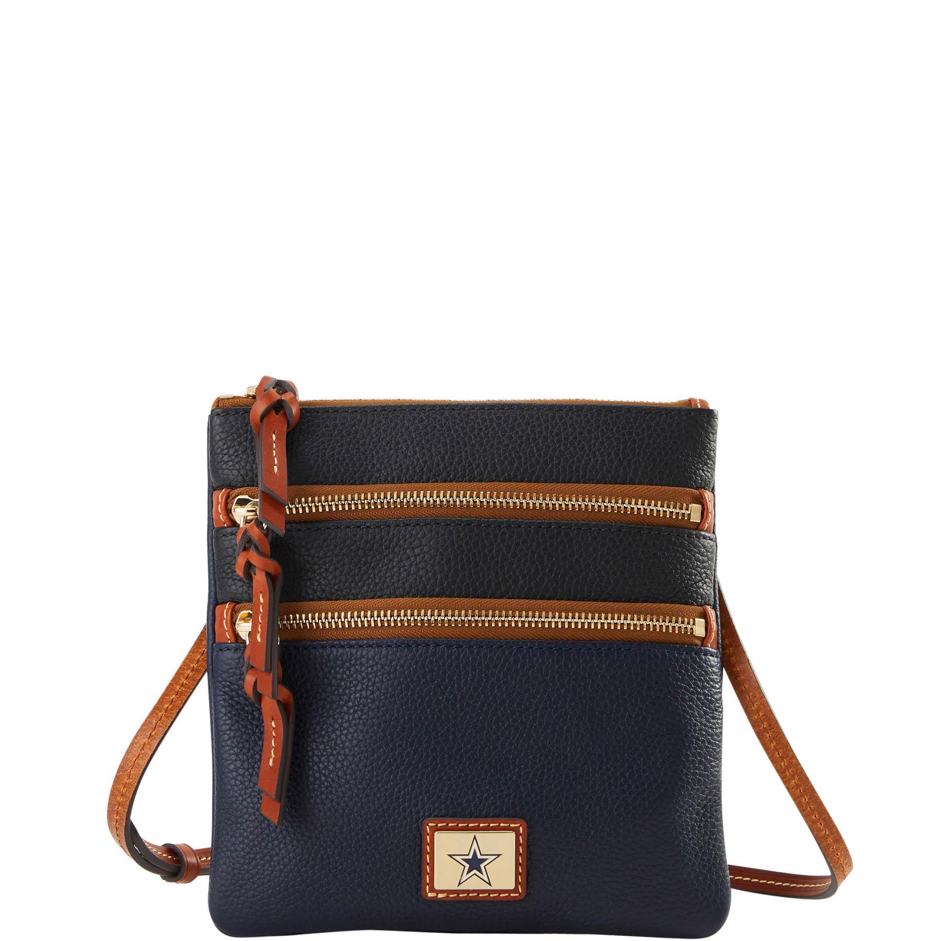 Dooney & Bourke Womens NFL Cowboys Triple Zip Crossbody Coated Cotton Shoulder Bag in Midnight Blue Product Image