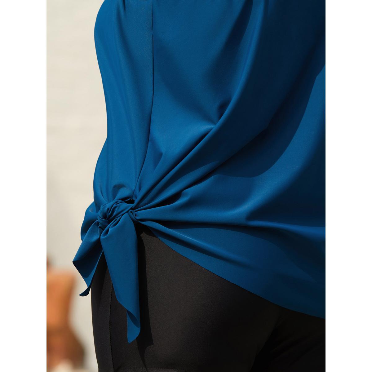 Plus Size Asymmetrical Hem Side-Tie Swim Top Women's Swimwear Indigo Beach Asymmetrical High stretch Bodycon Non Curve Swim Tops BloomChic 12/L Product Image