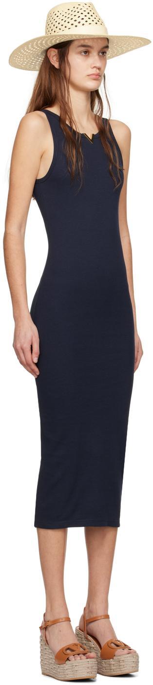 VALENTINO Cotton Ribbed Jersey Midi Dress In Blue Product Image
