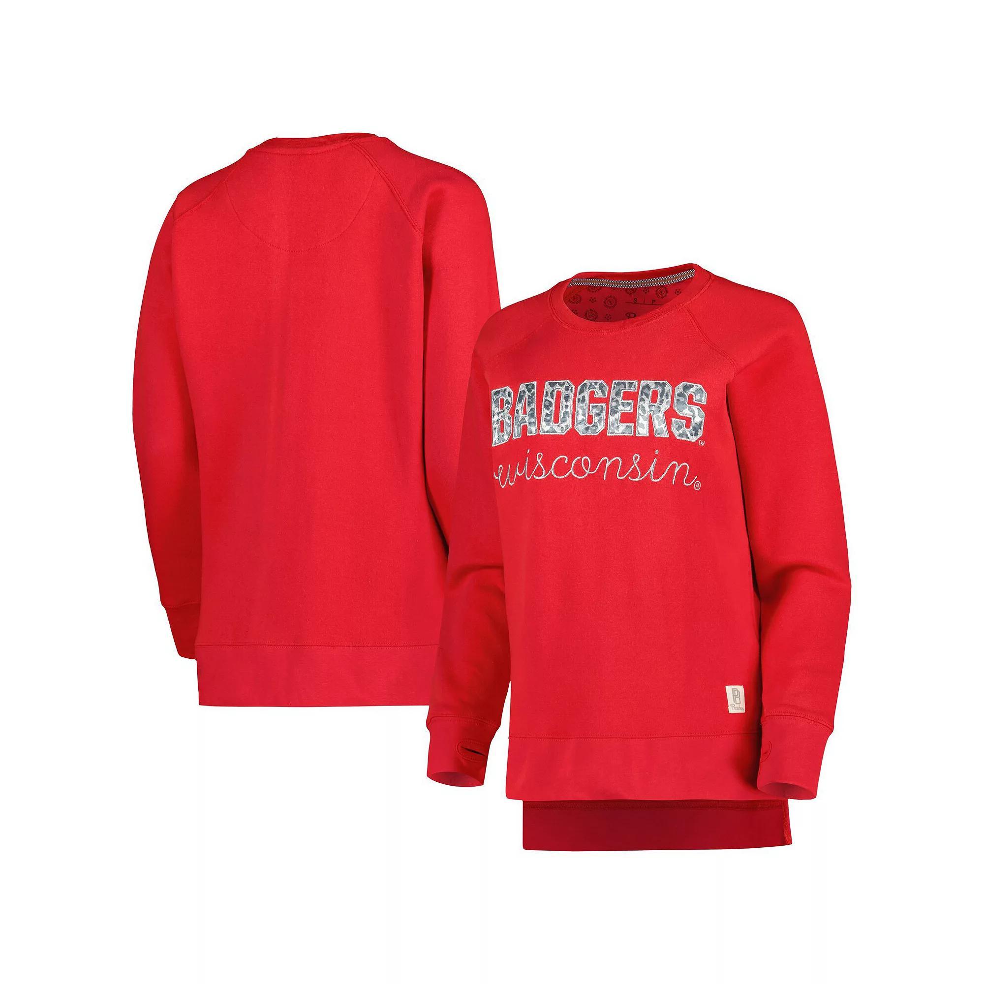 Women's Pressbox Red Wisconsin Badgers Steamboat Animal Print Raglan Pullover Sweatshirt, Size: Small Product Image