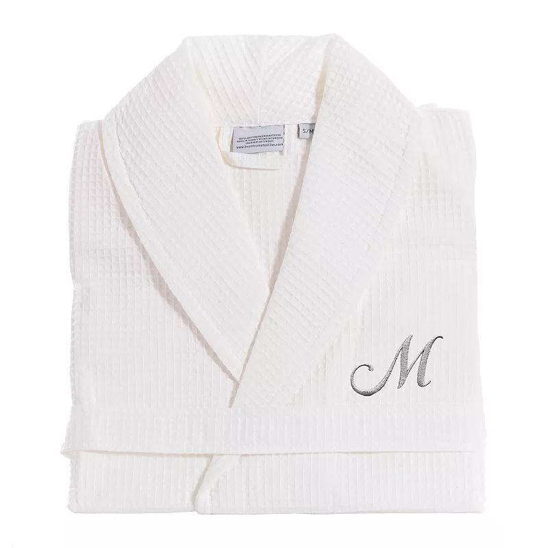 Linum Home Textiles Turkish Cotton Personalized Waffle Weave Bathrobe, Women's, Size: Small/Medium, White Gray J Product Image