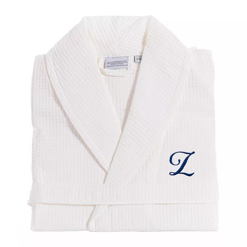 Linum Home Textiles Turkish Cotton Personalized Waffle Weave Bathrobe, Women's, Size: Small/Medium, White Gray J Product Image