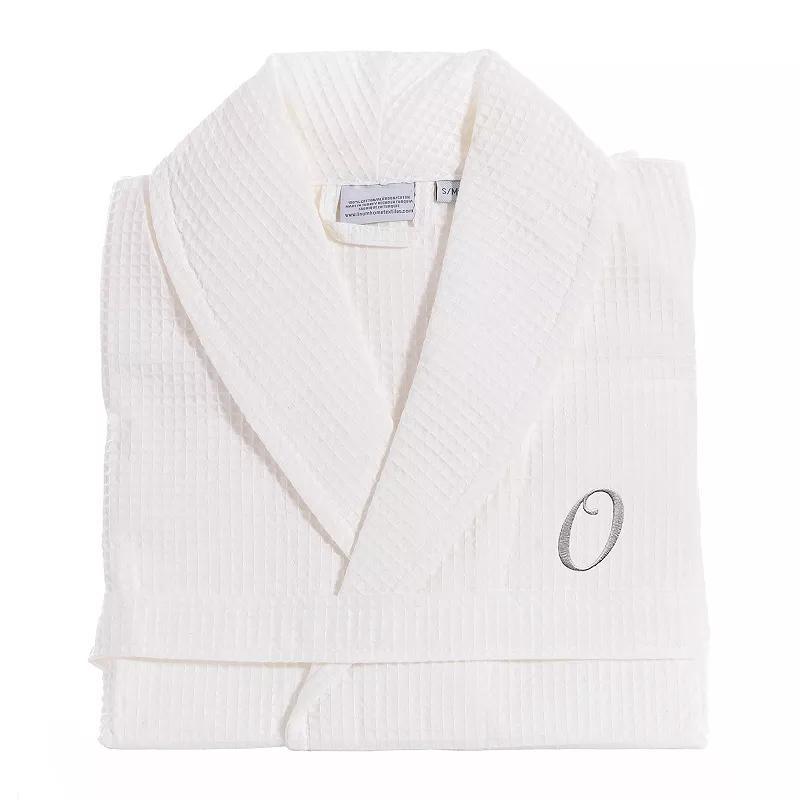 Linum Home Textiles Turkish Cotton Personalized Waffle Weave Bathrobe, Women's, Size: Large/XL, White Gray F Product Image