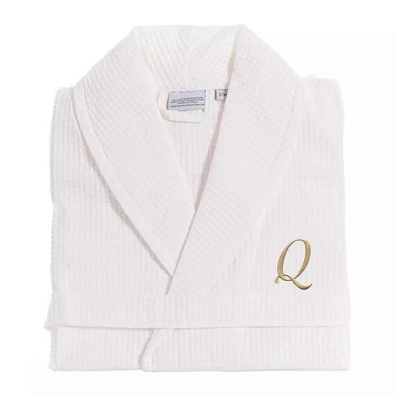 Linum Home Textiles Turkish Cotton Personalized Waffle Weave Bathrobe, Women's, Size: Small/Medium, White Gray D Product Image