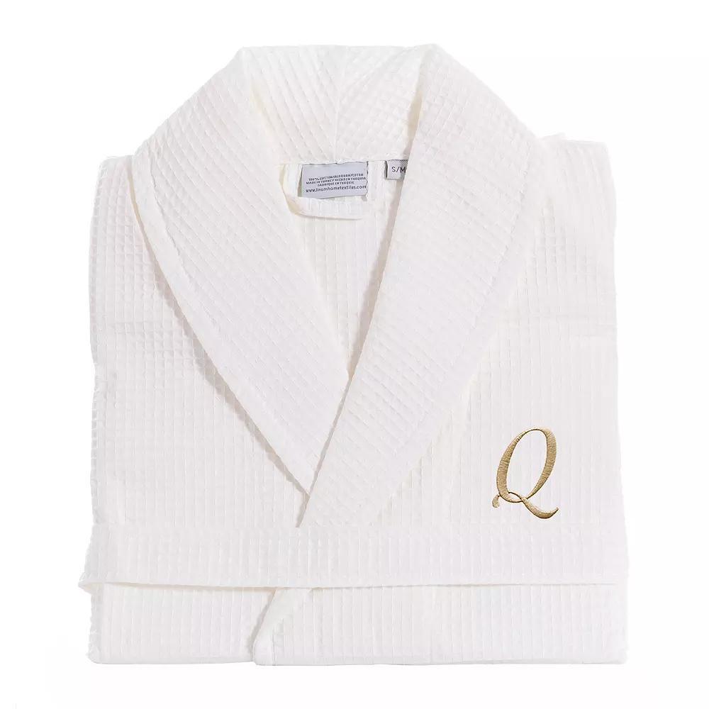 Linum Home Textiles Turkish Cotton Personalized Waffle Weave Bathrobe, Women's, Size: Small/Medium, White Gray D Product Image