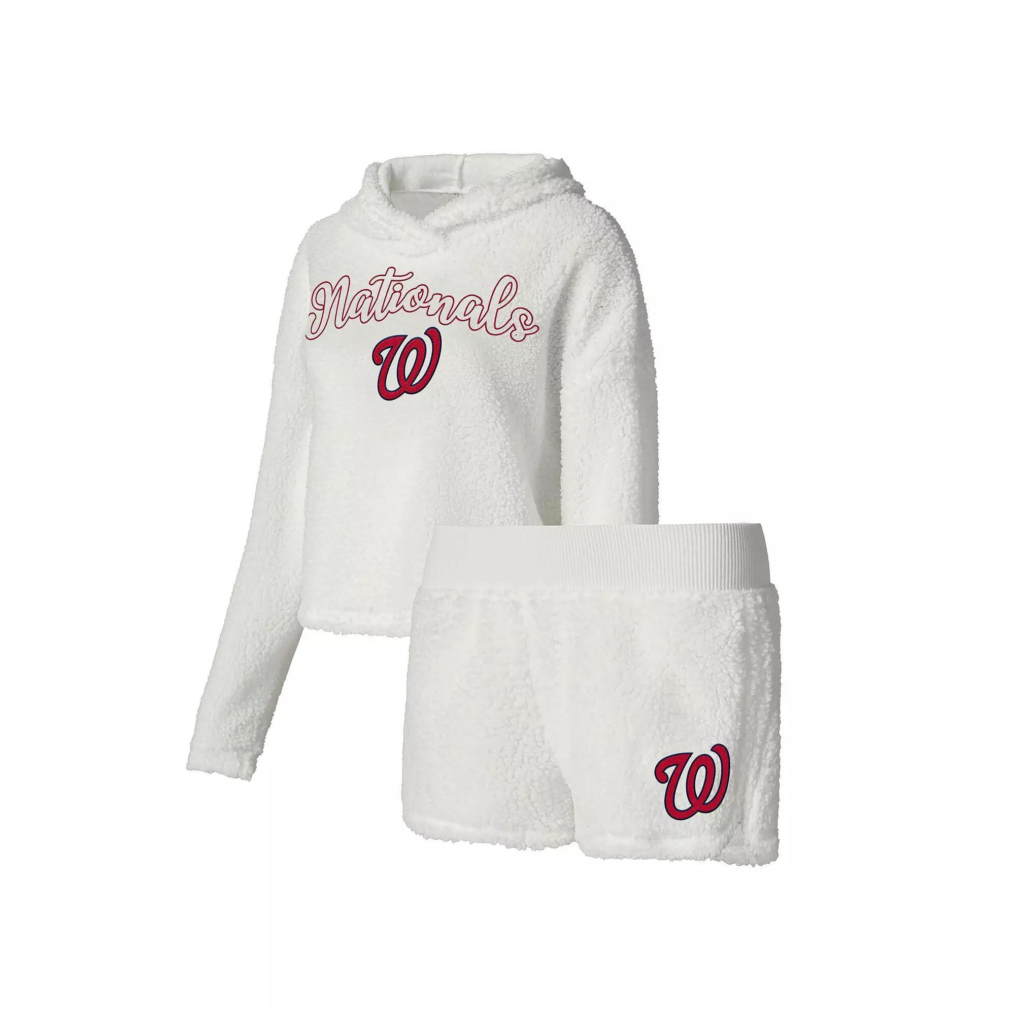 Women's Concepts Sport Cream Washington Nationals Fluffy Hoodie Top & Shorts Sleep Set, Size: Large, Beige Product Image