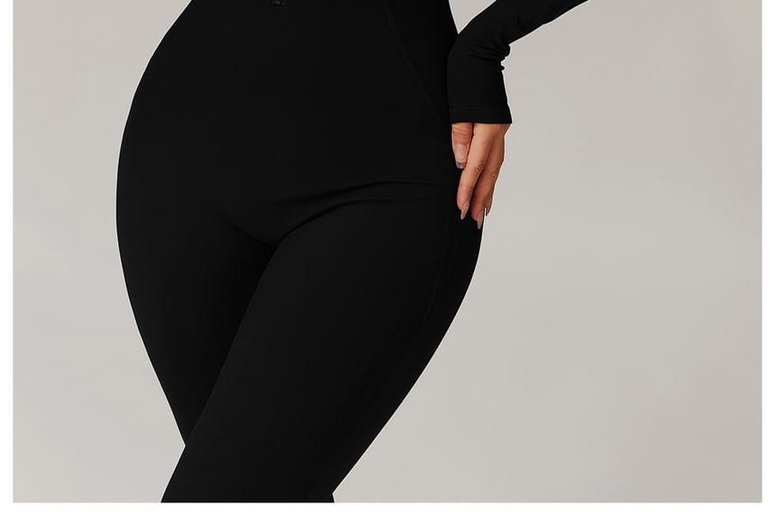 Long Sleeve Stand Collar Plain Fleece-Lined Skinny Jumpsuit Product Image