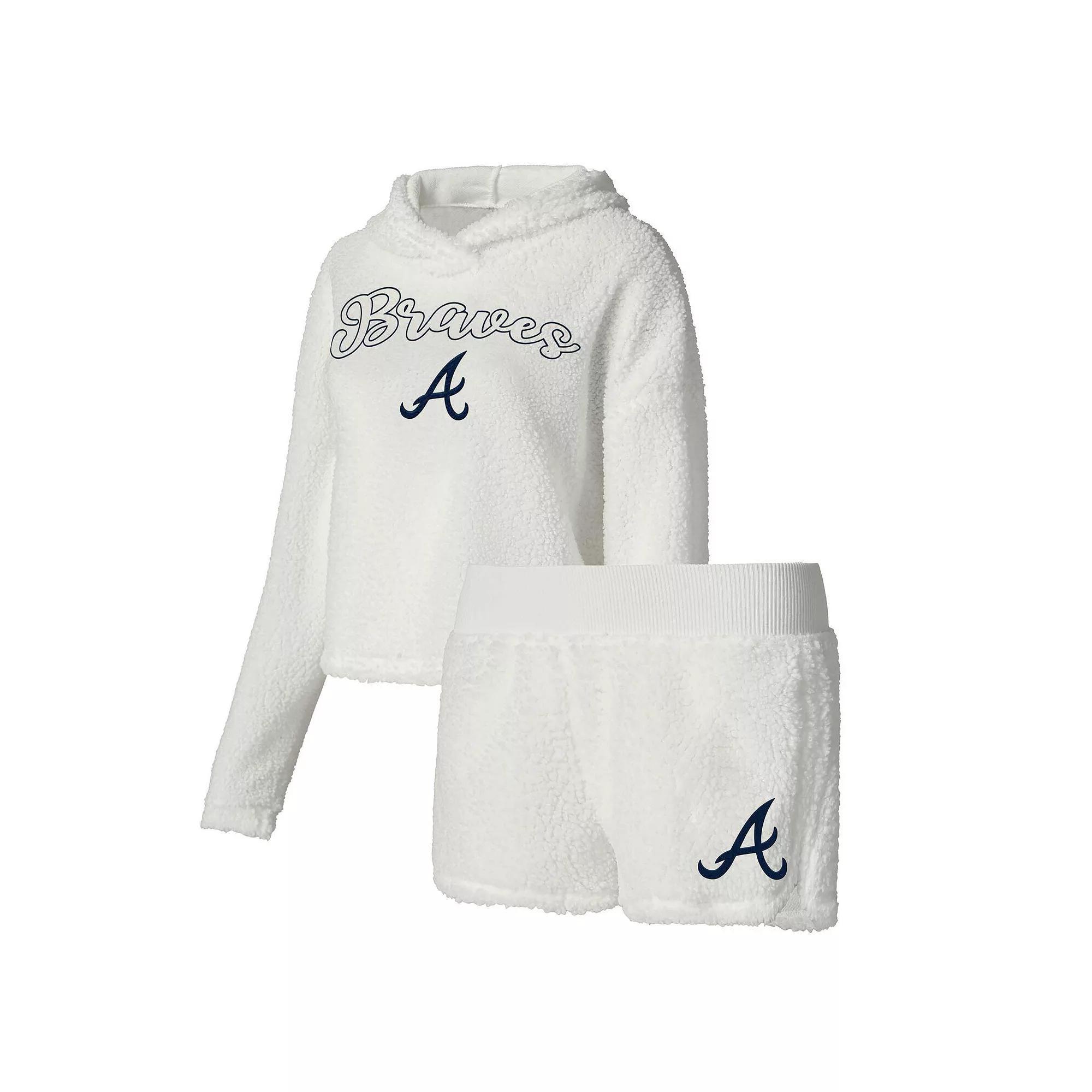 Women's Concepts Sport Cream Atlanta Braves Fluffy Hoodie Top & Shorts Sleep Set, Size: Large, Beige Product Image