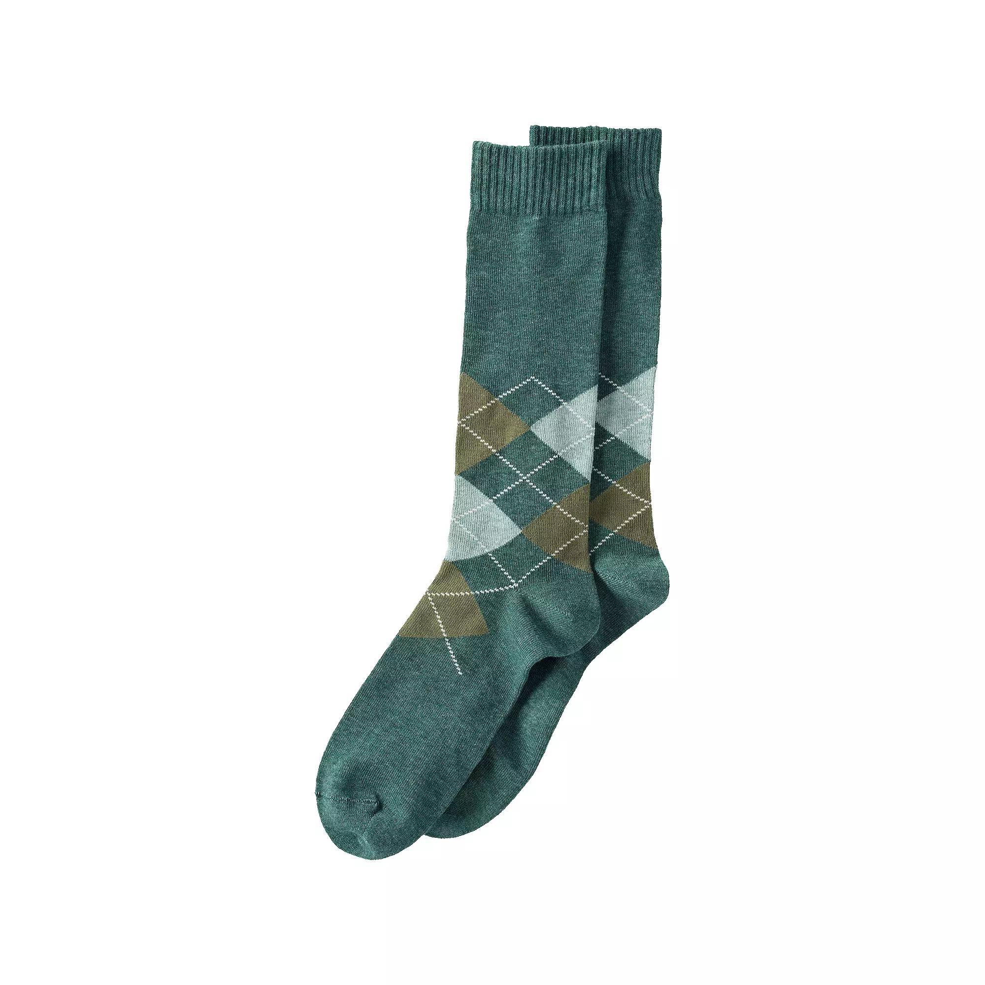 Men's Lands' End Novelty Crew Socks, Neutral Argyle Product Image