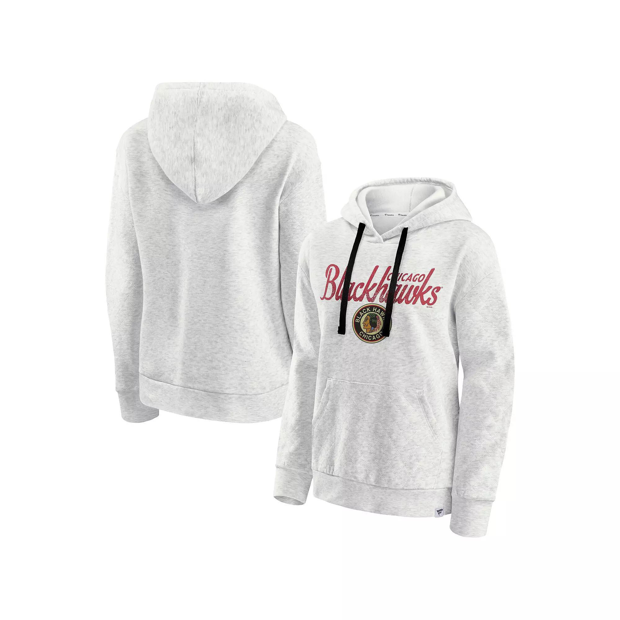 Women's Fanatics  Oatmeal Chicago Blackhawks True Classics Quilted Pullover Hoodie, Size: XL, Team Product Image