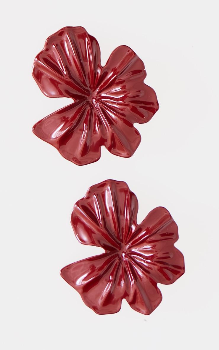 Burgundy Flower Statement Stud Earrings Product Image