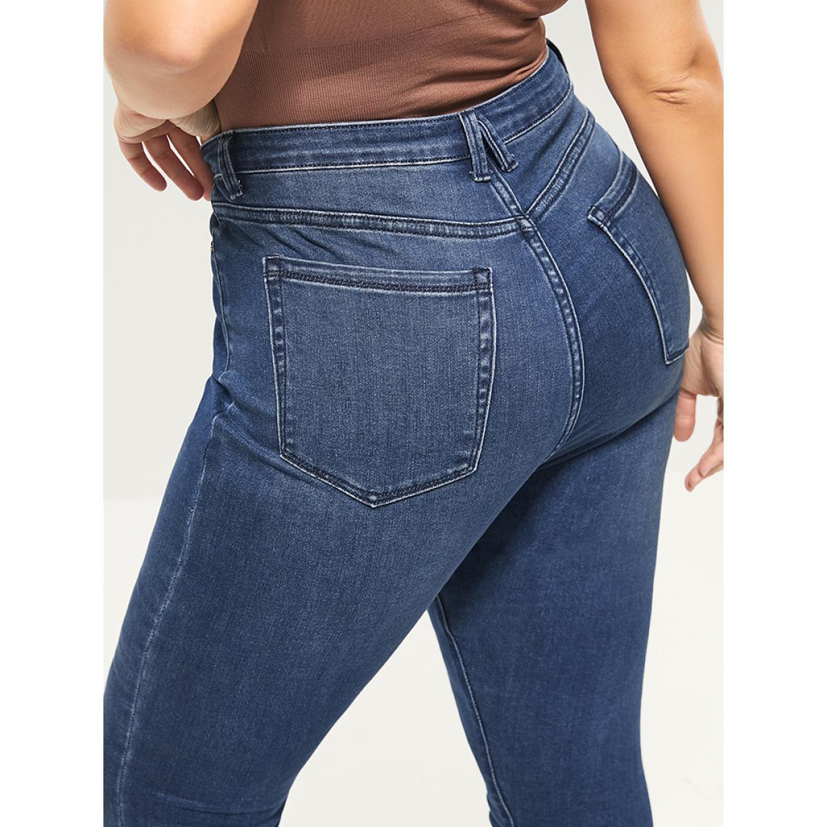 Plus Size Skinny Extremely Stretchy High Rise Medium Wash Sculpt Waist Jeans Women Blue Casual Plain Tummy control Super stretch Slanted pocket Jeans BloomChic 30/6X Product Image