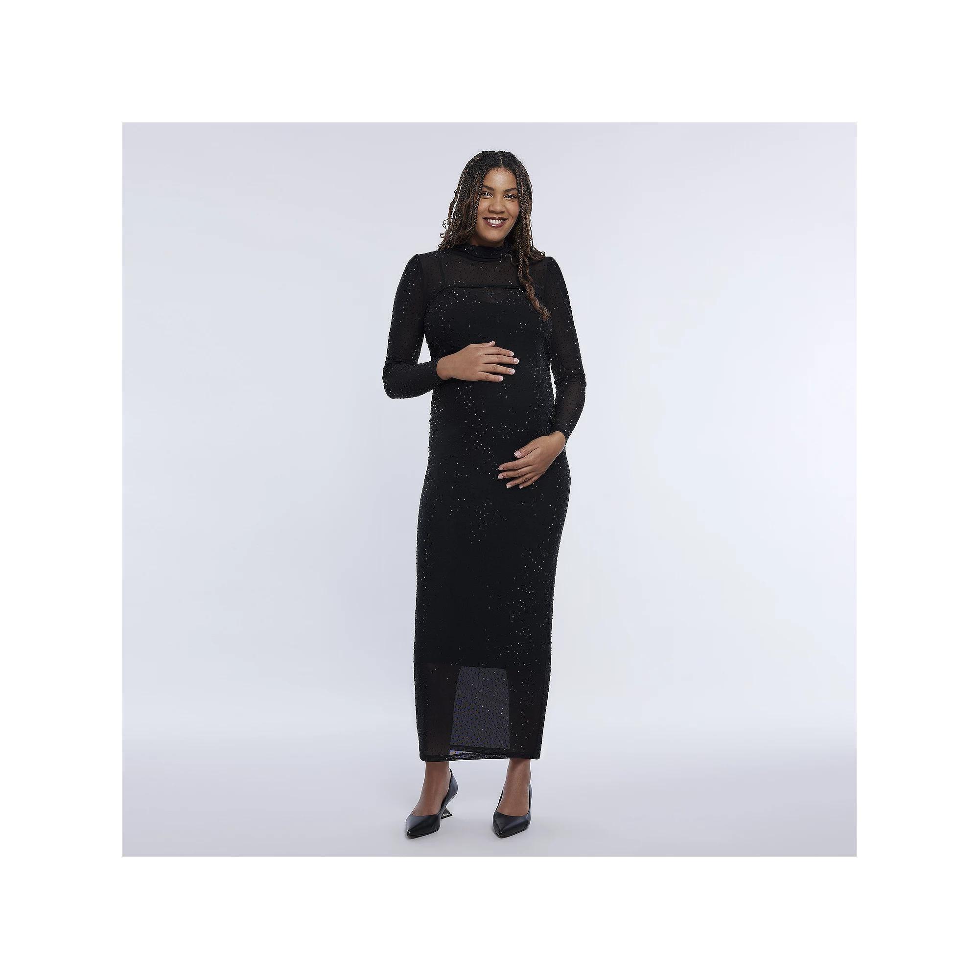 Maternity Motherhood® Turtleneck Maxi Dress, Women's, Size: Large-Mat, Black Floral Product Image