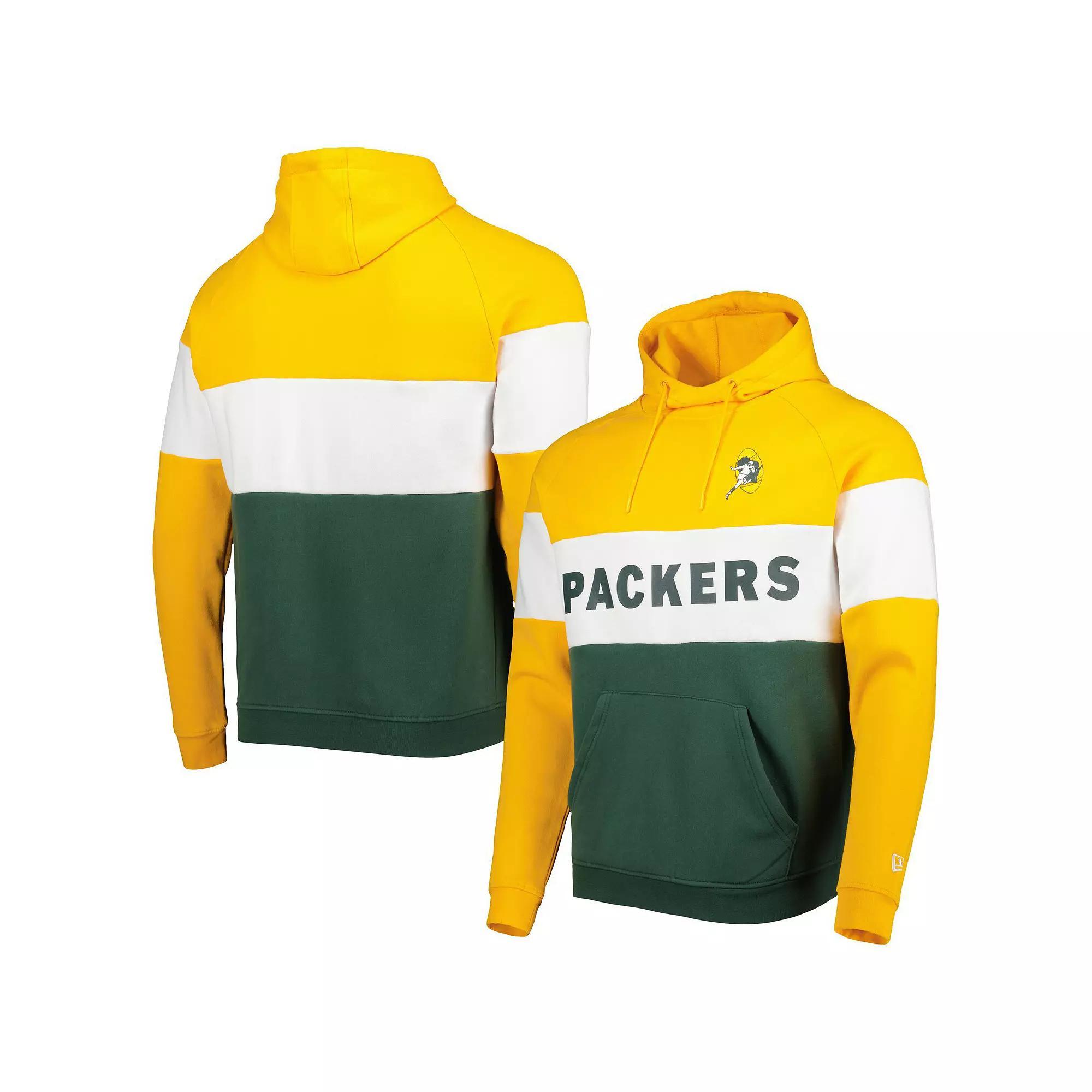 Men's New Era Green/Gold Green Bay Packers Colorblock Throwback Pullover Hoodie, Size: 3XL Product Image