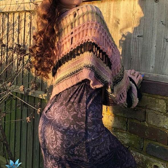 Boat Neck Striped Cutout Crochet Crop Sweater Product Image