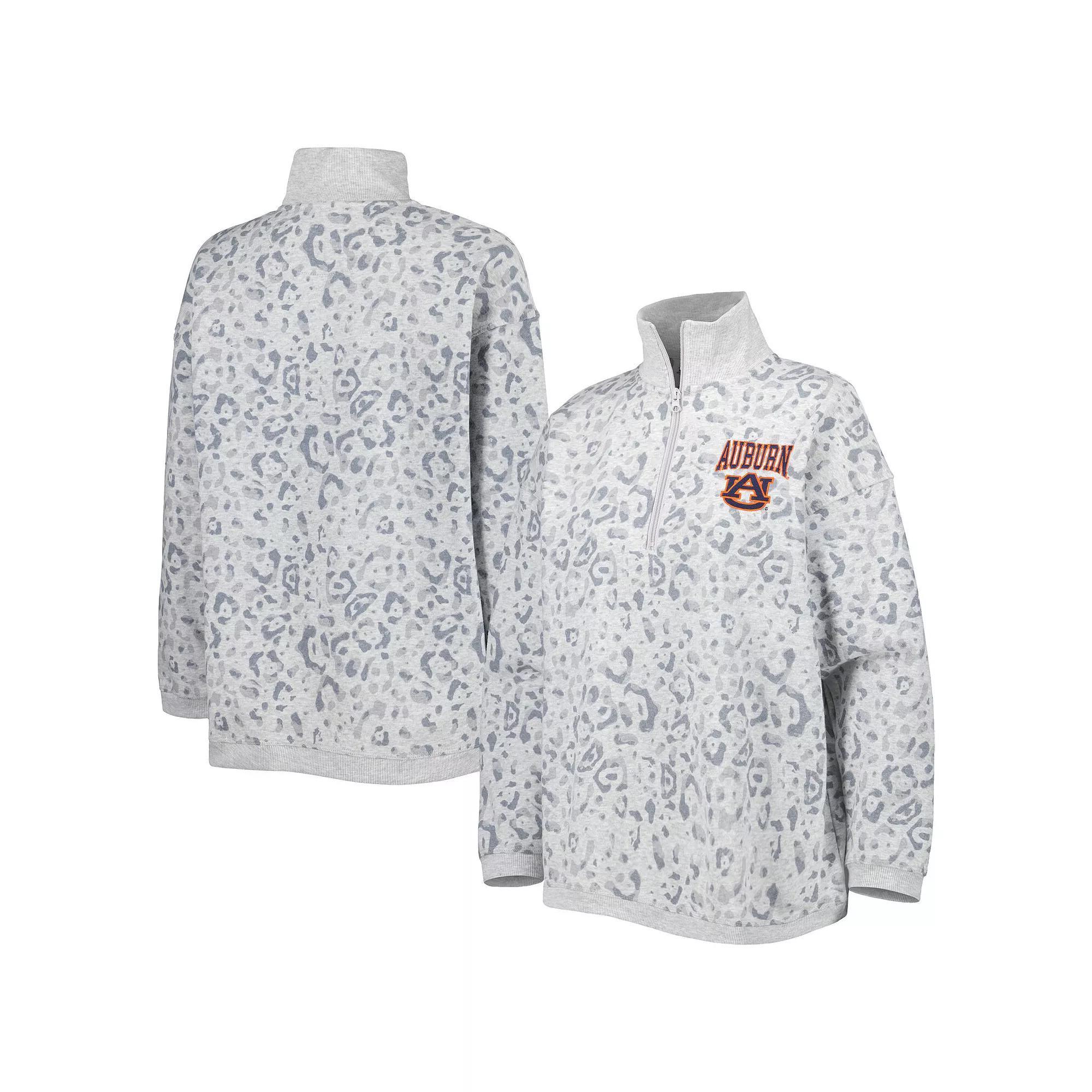 Women's Gameday Couture Heather Gray Auburn Tigers Leopard Quarter-Zip Sweatshirt, Size: Small, Grey Product Image