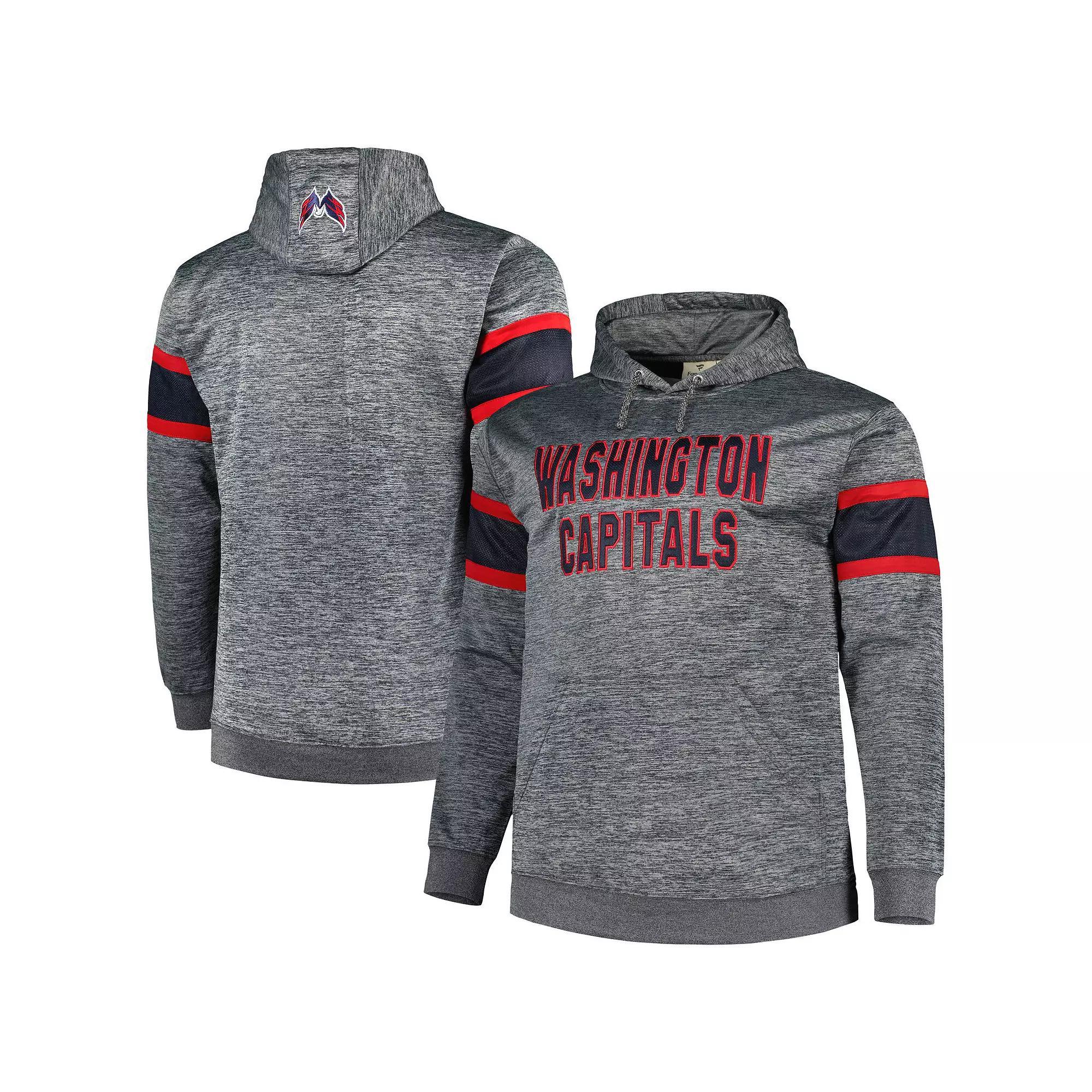 Men's Heather Charcoal Washington Capitals Big & Tall Stripe Pullover Hoodie, Size: 5XB Product Image