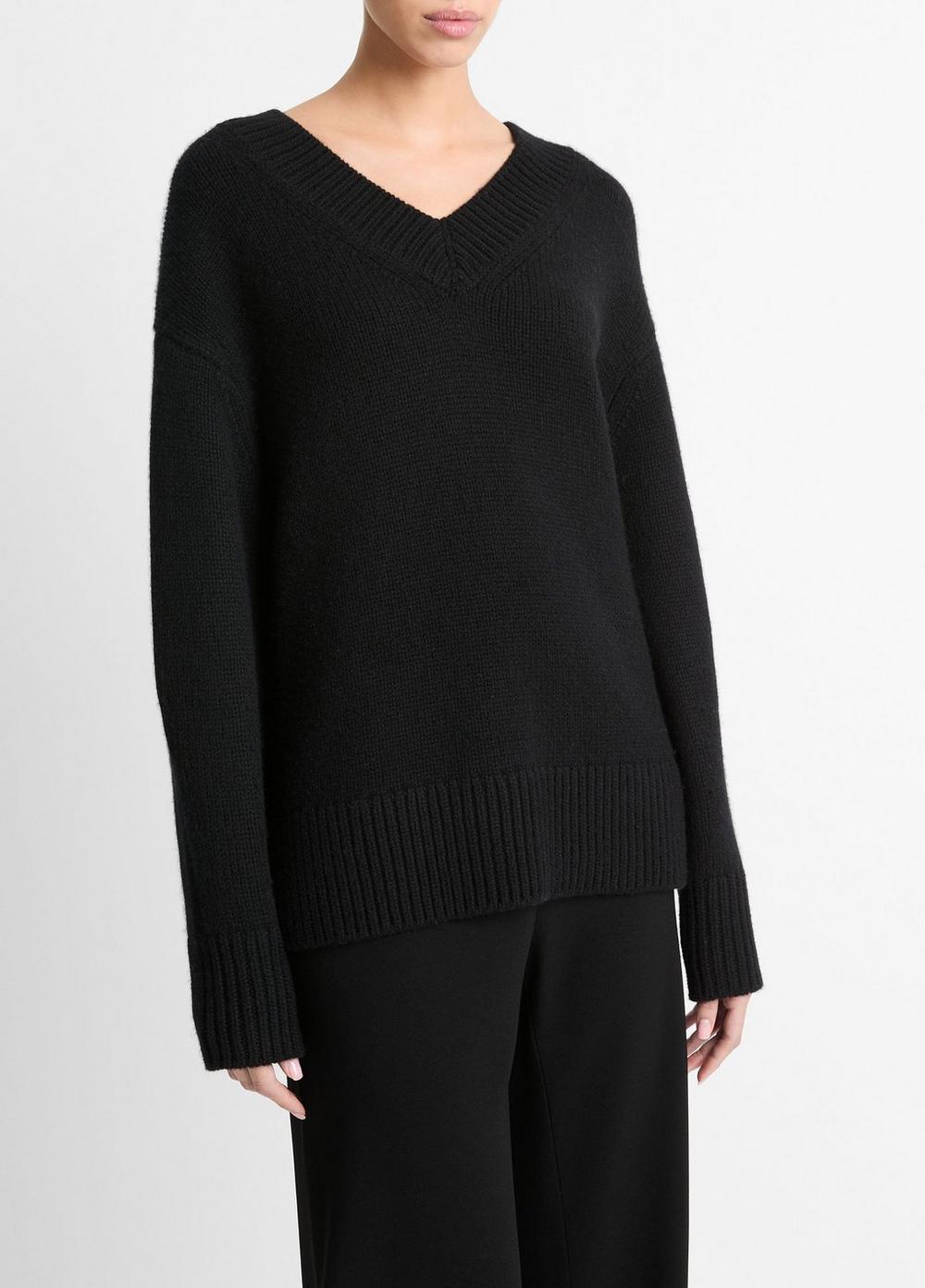 Womens Wool And Cashmere Drop-shoulder V-Neck Sweater, Black, Size S Vince Product Image