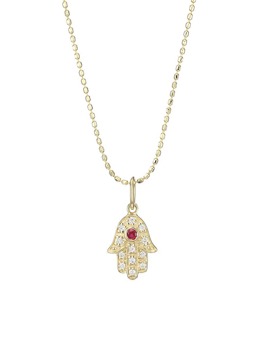 14k Gold Diamond Hamsa Pendant Necklace Product Image