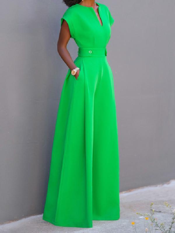 Cap Sleeve Wide Leg Solid Color Jumpsuits Product Image