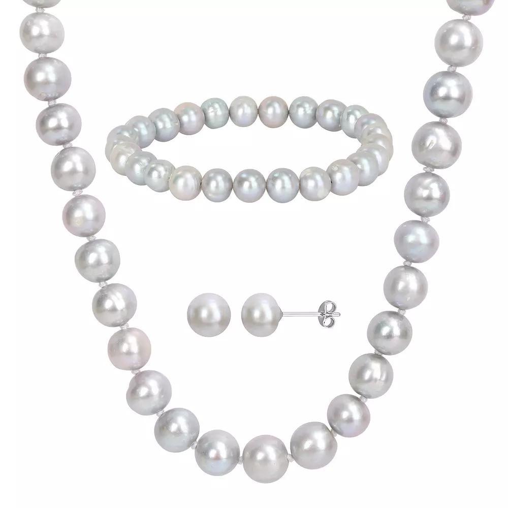 Stella Grace Grey Freshwater Cultured Pearl Necklace, Stretch Bracelet & Stud Earrings 3-piece Set, Women's, Size: 18", Sterling Product Image