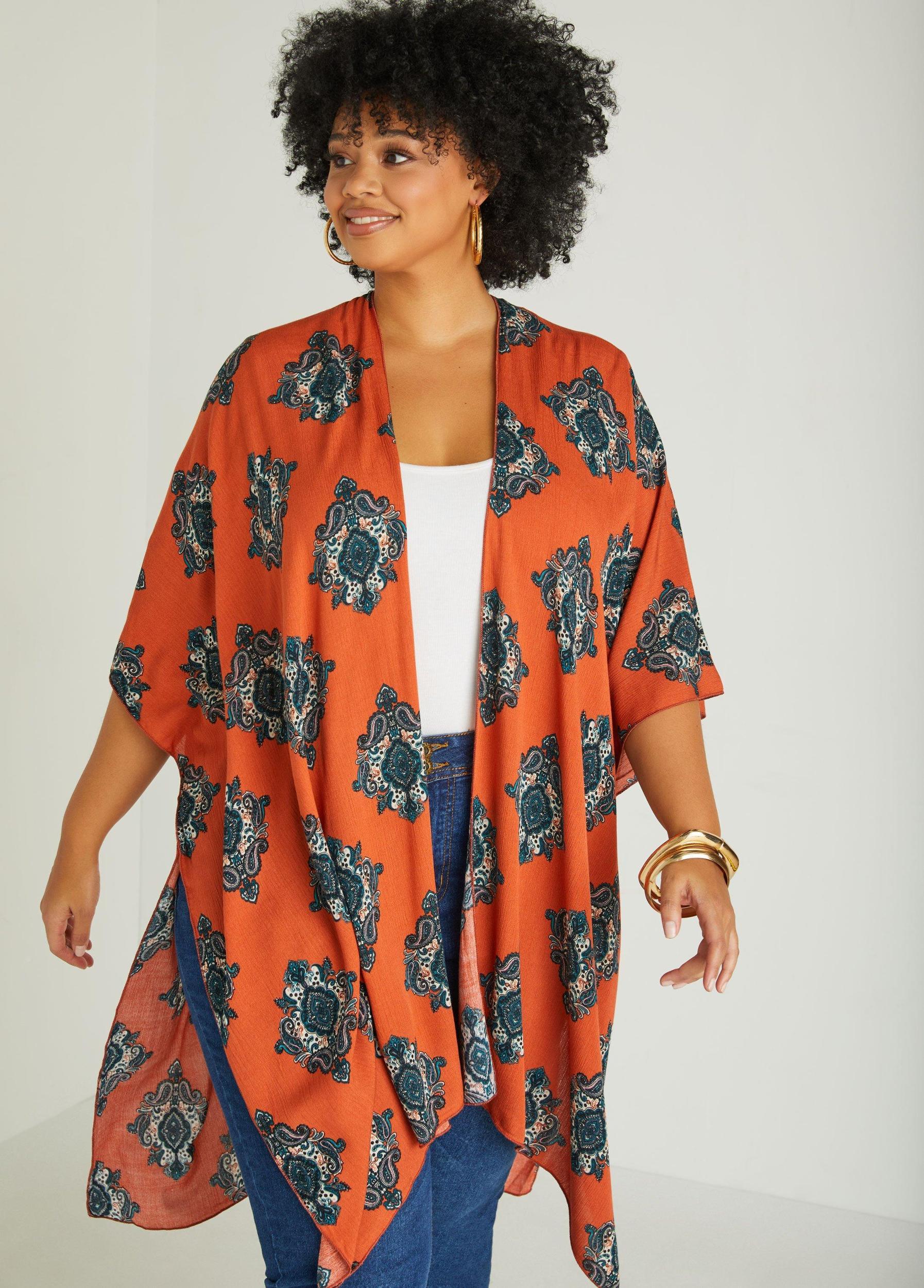 Plus Size Paisley Print Kimono Ashley Stewart Product Image