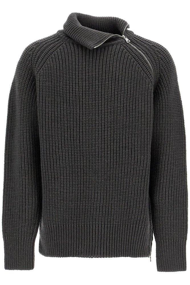 DRIES VAN NOTEN Zipped Wool Jumper In Grigio Product Image