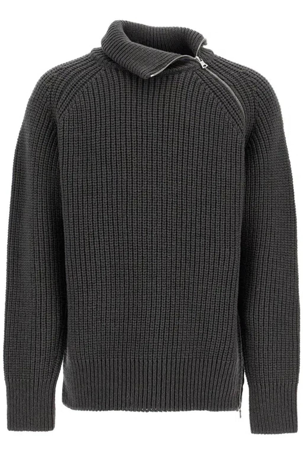 DRIES VAN NOTEN Zipped Wool Jumper In Grigio Product Image