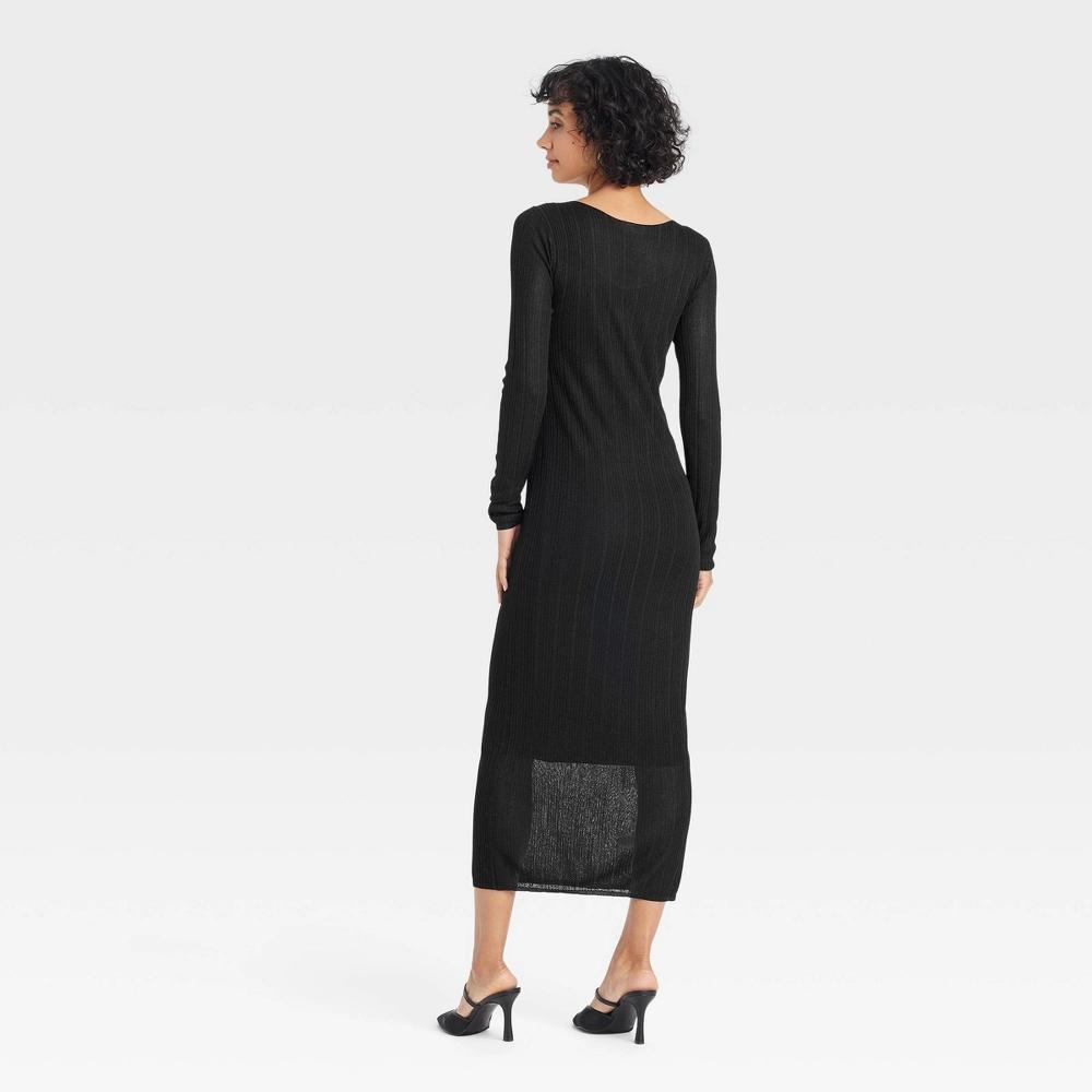 Women's Long Sleeve Sheer Maxi Sweater Dress - A New Day™ XL: Recycled Polyester, Viscose, Lightweight Knit, Pullover Product Image