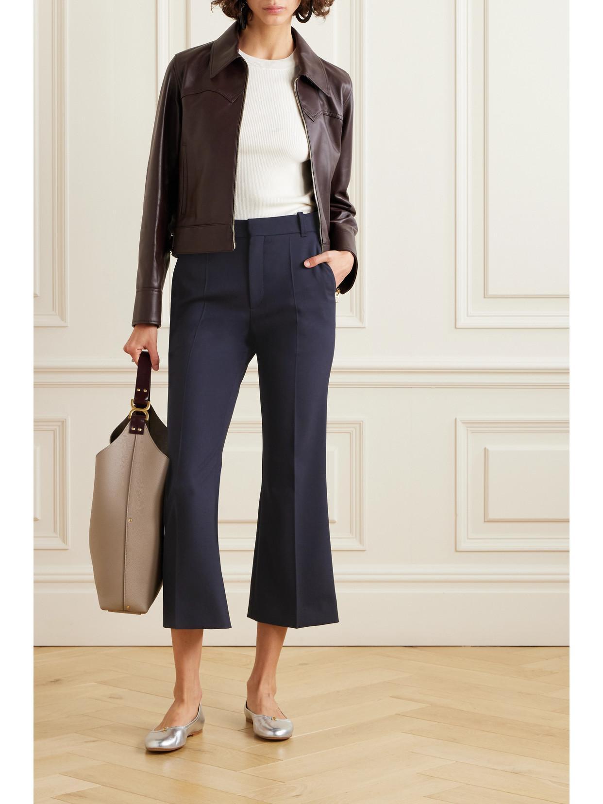 CHLOÉ Cropped Stretch-wool Flared Pants In Blue Product Image